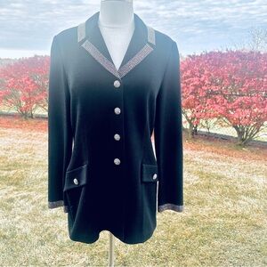 St. John Evening by Marie Gray Black Blazer with aurora rhinestone trim Size 6